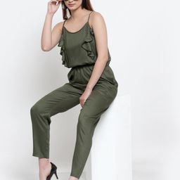 NEUDIS Olive Green Basic Jumpsuit with Ruffles-picture-8