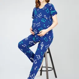 Zeyo Round Neck Printed Pure Cotton Night suit-image-93