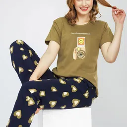Zeyo Round Neck Printed Pure Cotton Night suit-image-22