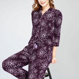 Zeyo Floral Printed Round Neck Pure Cotton Night Suit-image-89
