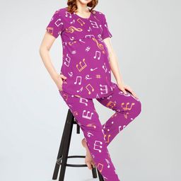 Zeyo Round Neck Short Sleeves Printed Pure Cotton Night suit-picture-39