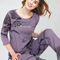 Zeyo Floral Printed Round Neck Pure Cotton Night Suit-image-58