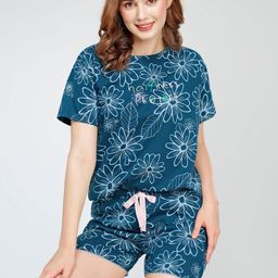 Zeyo Round Neck Short Sleeves Printed Pure Cotton Night suit-image-11