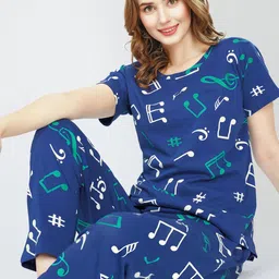 Zeyo Round Neck Short Sleeves Printed Pure Cotton Night suit-image-80