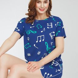 Zeyo Round Neck Short Sleeves Printed Pure Cotton Night suit-image-65