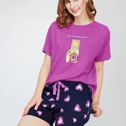 Zeyo Round Neck Printed Pure Cotton Night suit-image-24