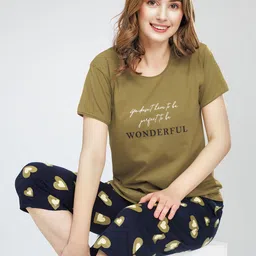 Zeyo Typography Printed Round Neck Pure Cotton Night suit-picture-39