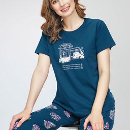 Zeyo Round Neck Short Sleeves Printed Pure Cotton Night suit-image-64