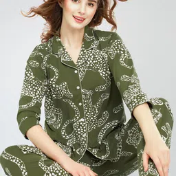 Zeyo Round Lapel Collar Printed Pure Cotton Night suit-image-10