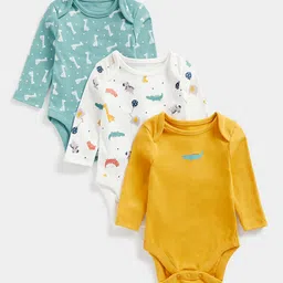 mothercare Kids Pack of 3 Pure Cotton Printed Bodysuits-image-19
