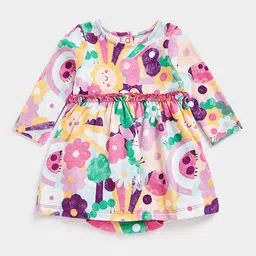 mothercare Girls Floral Print Pleated Pure Cotton Fit & Flare Dress With Attached Briefs-picture-17