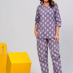 Ichaa Floral Printed Pure Cotton Night suit-image-101
