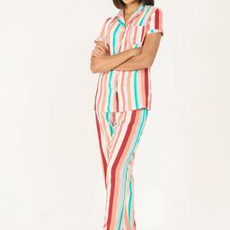Evolove Women Pink & Off White Printed Night suit-image-45
