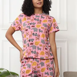 Bannos Swagger Conversational Printed Cotton Night suit-image-5