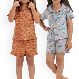 Growing Tree Girls Pack Of 2 Conversational Printed Pure Cotton Night Suit-picture-20