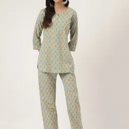 Divena Floral Printed Pure Cotton Night Suit-image-25
