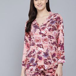 SEPHANI Women Pink & White Printed Night Suit-image-3