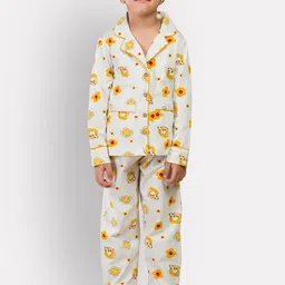 Growing Tree Kids White & Yellow Printed Cotton Night suit-picture-37