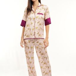 mackly Floral Printed Notched Collar Night suit-image-20
