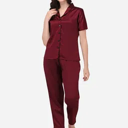 Smarty Pants Women Burgundy Night suit-40