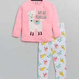 Lazy Shark Girls Pink & White Printed Cotton Blend Night suit-image-40
