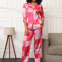 Bannos Swagger Checked Satin Shirt With Lounge Pant-image-93