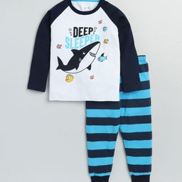 Lazy Shark Boys White & Blue Printed Night suit-22