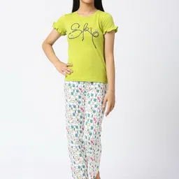 SINI MINI Girls Typography Printed Pure Cotton Night Suit-image-9