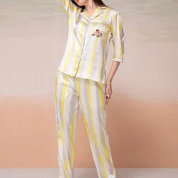 Bannos Swagger Striped Satin Shirt With Lounge Pant-image-46