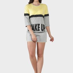 SEPHANI Women Yellow & Grey Colourblocked Night suit-image-87