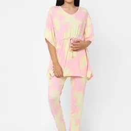 Sweet Dreams Women Yellow & Pink Tie and Dye Night suit-picture-10