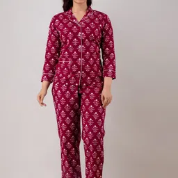 CELEBRAVO  Floral Printed Pure Cotton Shirt And Pyjamas Night Suits-picture-45