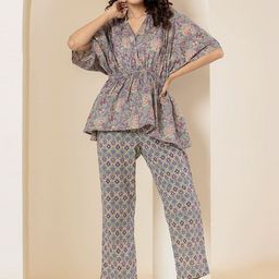 FEATHERS CLOSET Printed Pure Cotton Kaftan Top With Trousers Co-Ords-picture-13