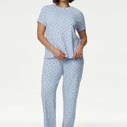 Marks & Spencer Polka Dots Printed T-shirt With Pyjamas-image-23