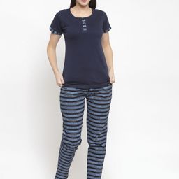 Claura Women Striped Pure Cotton Night Suit-picture-17