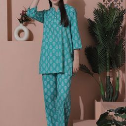 Indreams Printed Pure Cotton Kurti With Pyjamas-picture-0