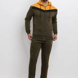 Status Quo Men Olive Green & Mustard Yellow Colourblocked Tracksuits-image-36