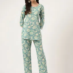 Divena Floral Printed Pure Cotton Night Suit-image-24