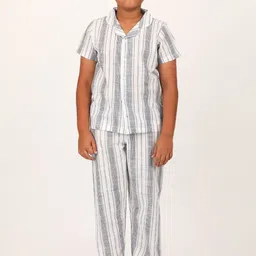 mackly Boys Striped Lapel Collar Pure Cotton Shirt With Pyjamas-image-38
