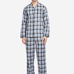 shopbloom Men Blue & White Checked Cotton Night Suit-image-40