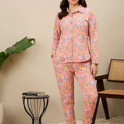 ETC Women Floral Printed Shirt and Pyjamas Night suit-8