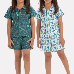 Growing Tree Girls Pack Of 2 Conversational Printed Pure Cotton Night Suit-picture-36