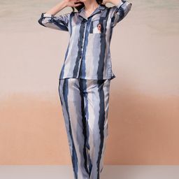 Bannos Swagger Striped Satin Night suit-image-95