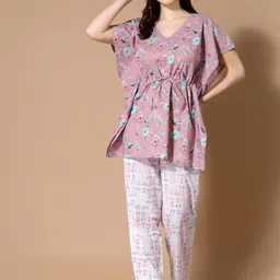 MBeautiful Floral Printed V-Neck Organic Cotton Night suit-picture-17