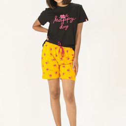 evolove Women Cotton Black & Yellow Printed Night suit-image-99