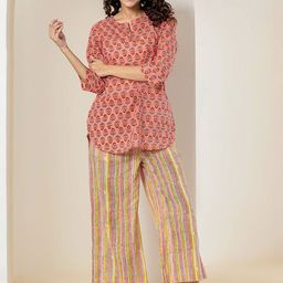 FEATHERS CLOSET Printed Pure Cotton Top With Trousers Co-Ords-image-22