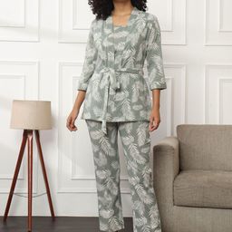 Bannos Swagger Printed Pure Cotton Top With Shrug & Lounge Pant-picture-23