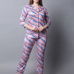 Xivir Abstract Printed Lapel Collar Satin Night suit-5