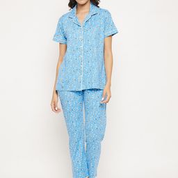 Camey Women Blue & White Printed Night suit-picture-7