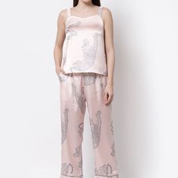 BLANC9 Women Peach-Coloured & Grey Printed Night suit-27